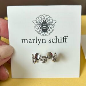 Marlyn Schiff Silver Tone Circle Dot Ring with Crystal Accents. Adjustable.